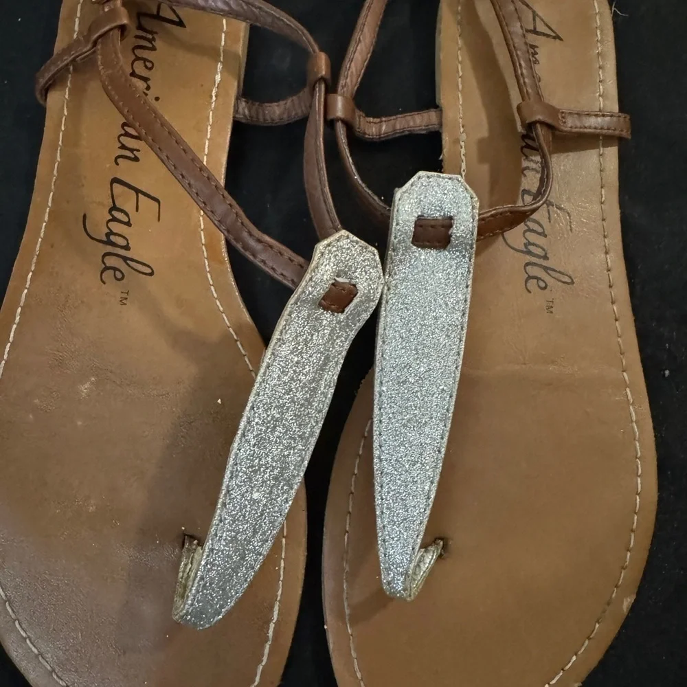 American Eagle Outfitters Women's Brown and Silver Sandals